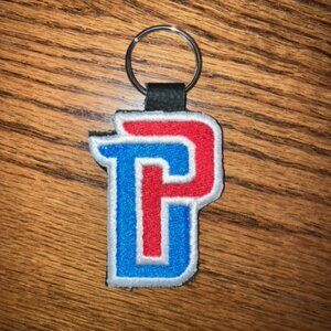 DETROIT BASKETBALL PRIDE embroidered key chain Pistons colors DP leather backing